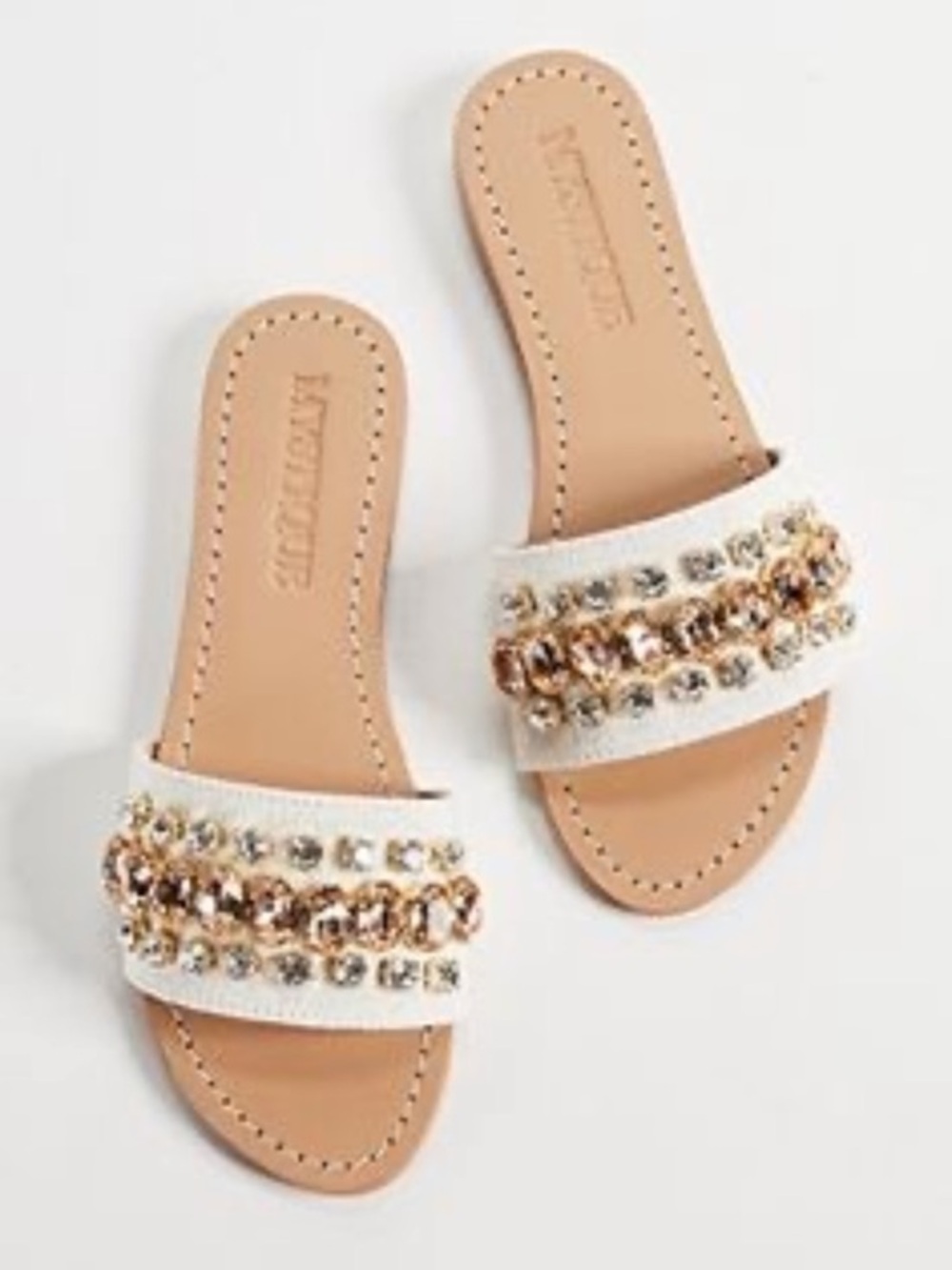 Mystique x Anthropologie Gold Jeweled Slide Sandals - Women's